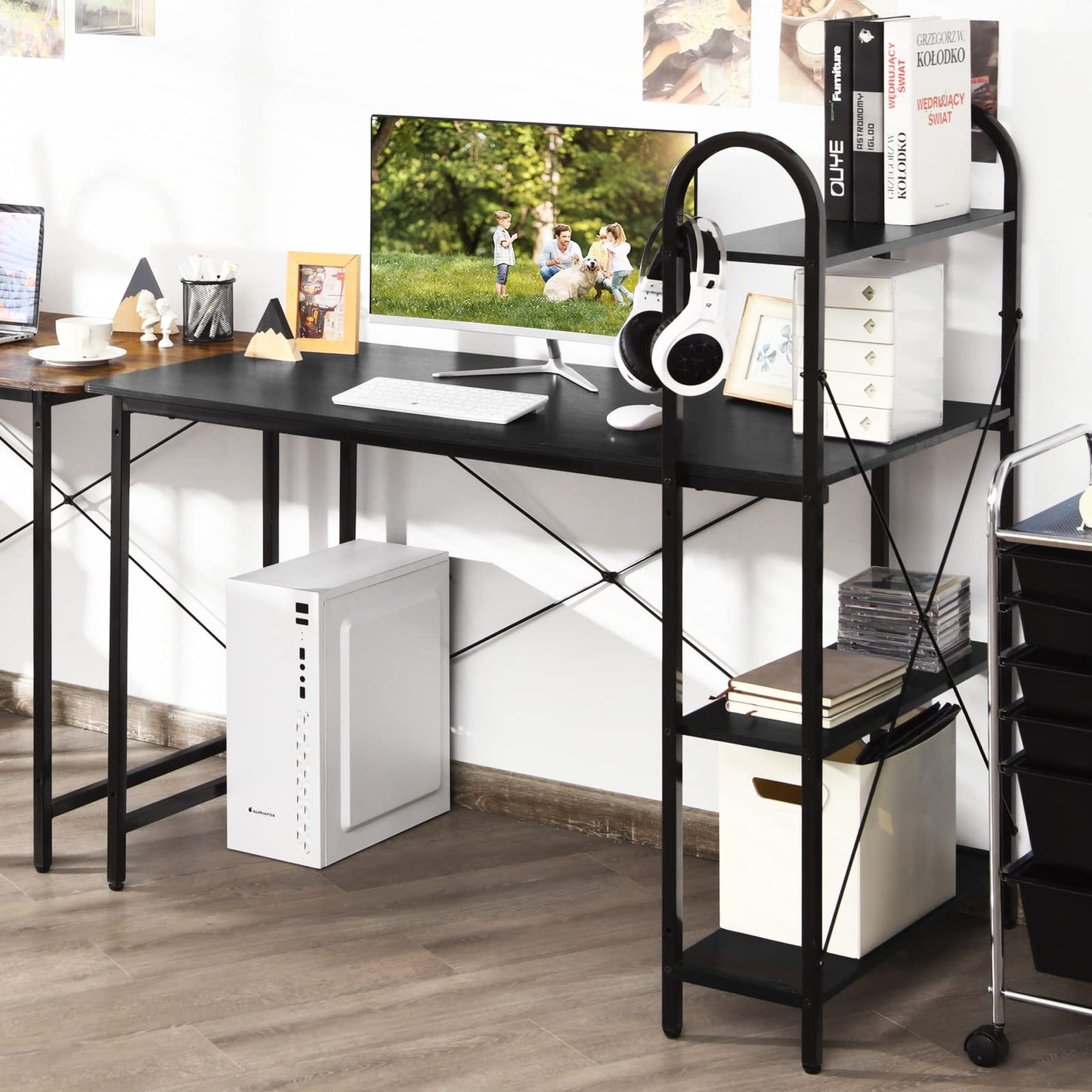 Tangkula 48-Inch Reversible Computer Desk with Storage Shelves