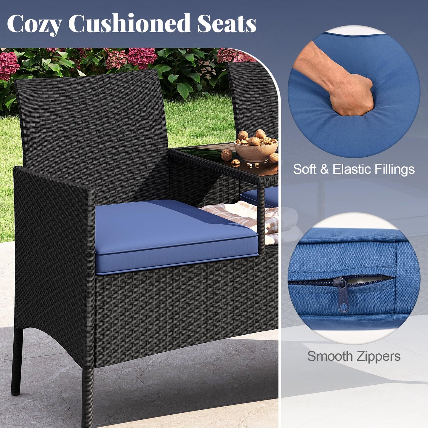 Tangkula Patio Loveseat with Built-in Table