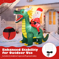 Tangkula 6 FT Christmas Inflatable Santa Claus Ride on Dinosaur