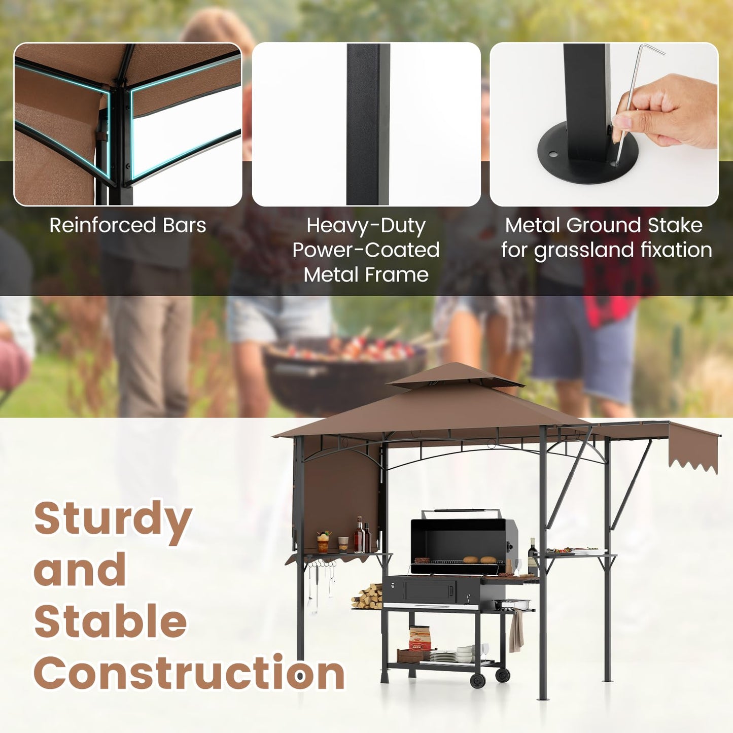 Tangkula 13x5 Ft Grill Gazebo with Dual Side Awnings, 2-Tier Barbecue Gazebo with 2 Shelves