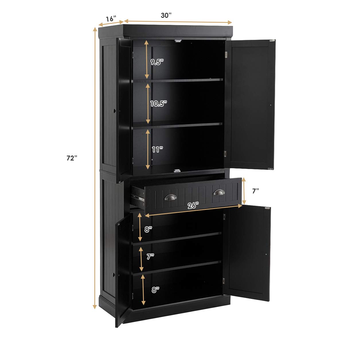 72" Freestanding Kitchen Pantry Cupboard Cabinet - Tangkula