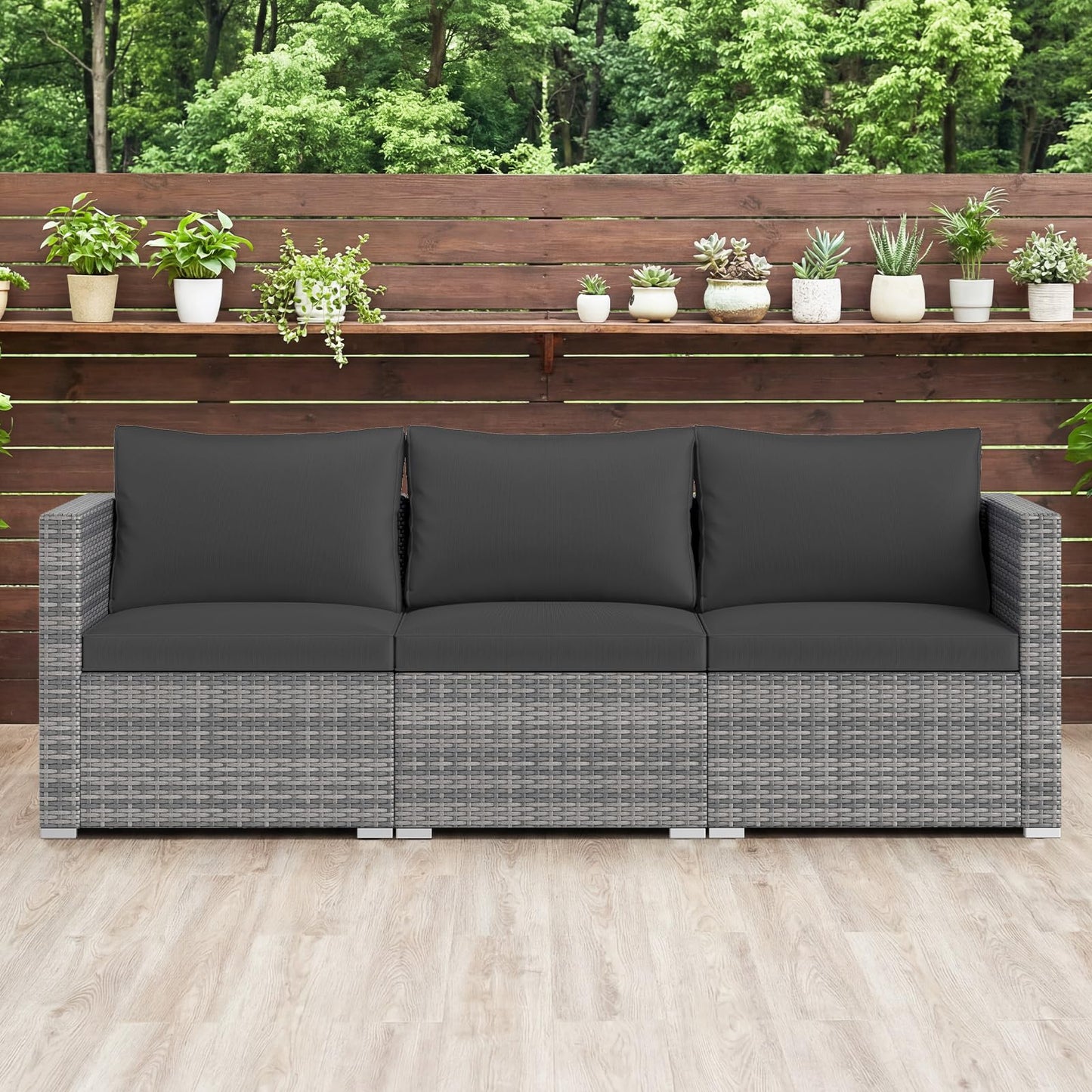 Tangkula 3 Seat Outdoor Modular PE Rattan Patio Cushioned Sectional Couch Furniture Set