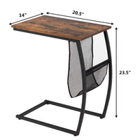 Tangkula Sofa Side End Table, C Table Snack Table with Side Pocket & Metal Frame, Over Bed Table Industrial Side Table for Sofa Couch Bed