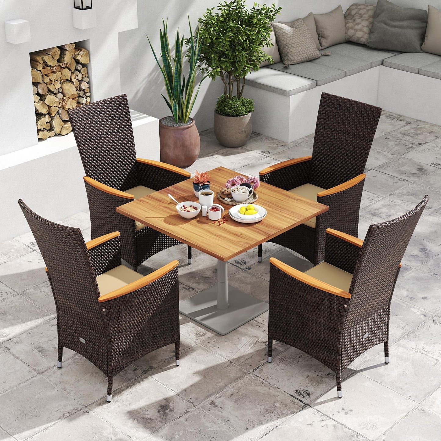 Chaises de salle à manger en rotin à dossier haut Tangkula pour patio, lot de 2 ou 4