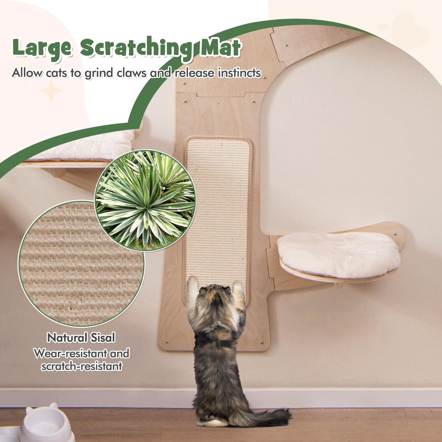 Meuble Arbre à Chat Mural Tangkula avec 4 Plateformes Rembourrées