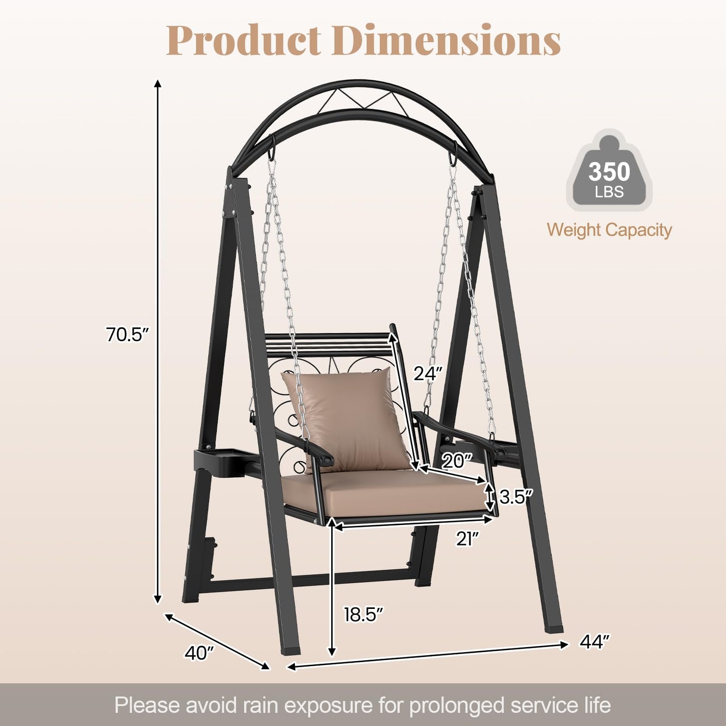 Balancelle de patio extérieure Tangkula avec cadre métallique robuste, coussins amovibles et tables d'appoint