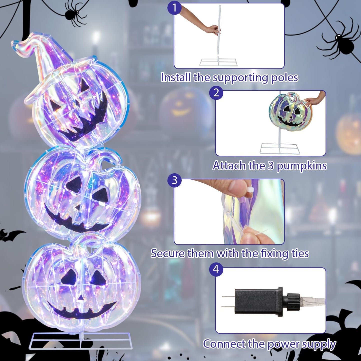 Tangkula 3.4 FT Halloween Lighted Stacked Pumpkins