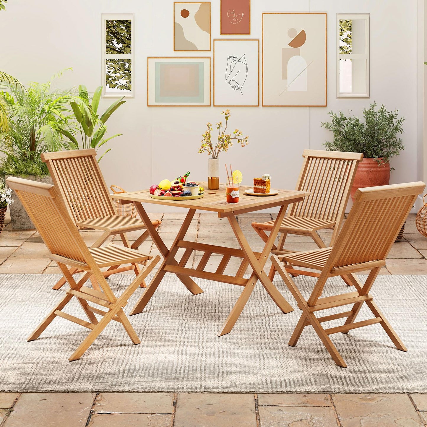 Tangkula 36" Patio Dining Table Folding Acacia Wood