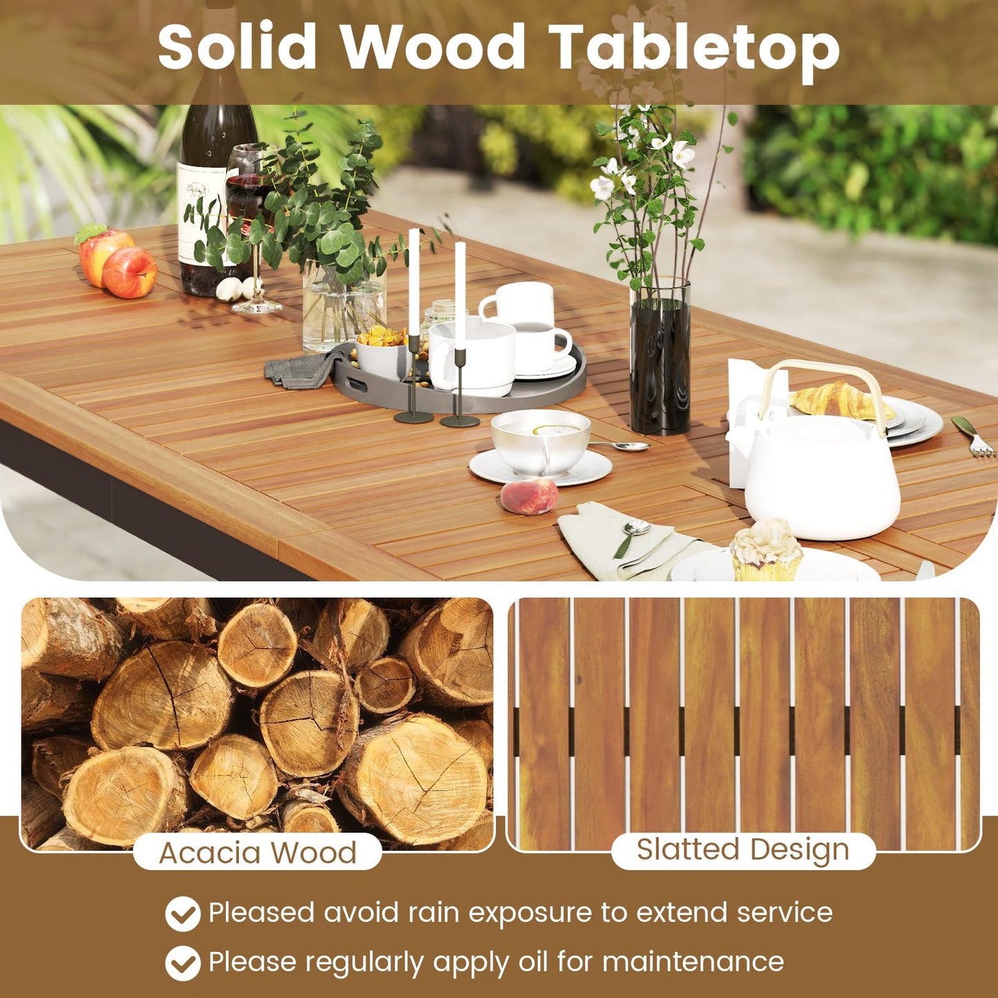 Tangkula 9 Pieces Patio Dining Set for 8 Quick-Drying Fabric Acacia Wood & Metal Frame