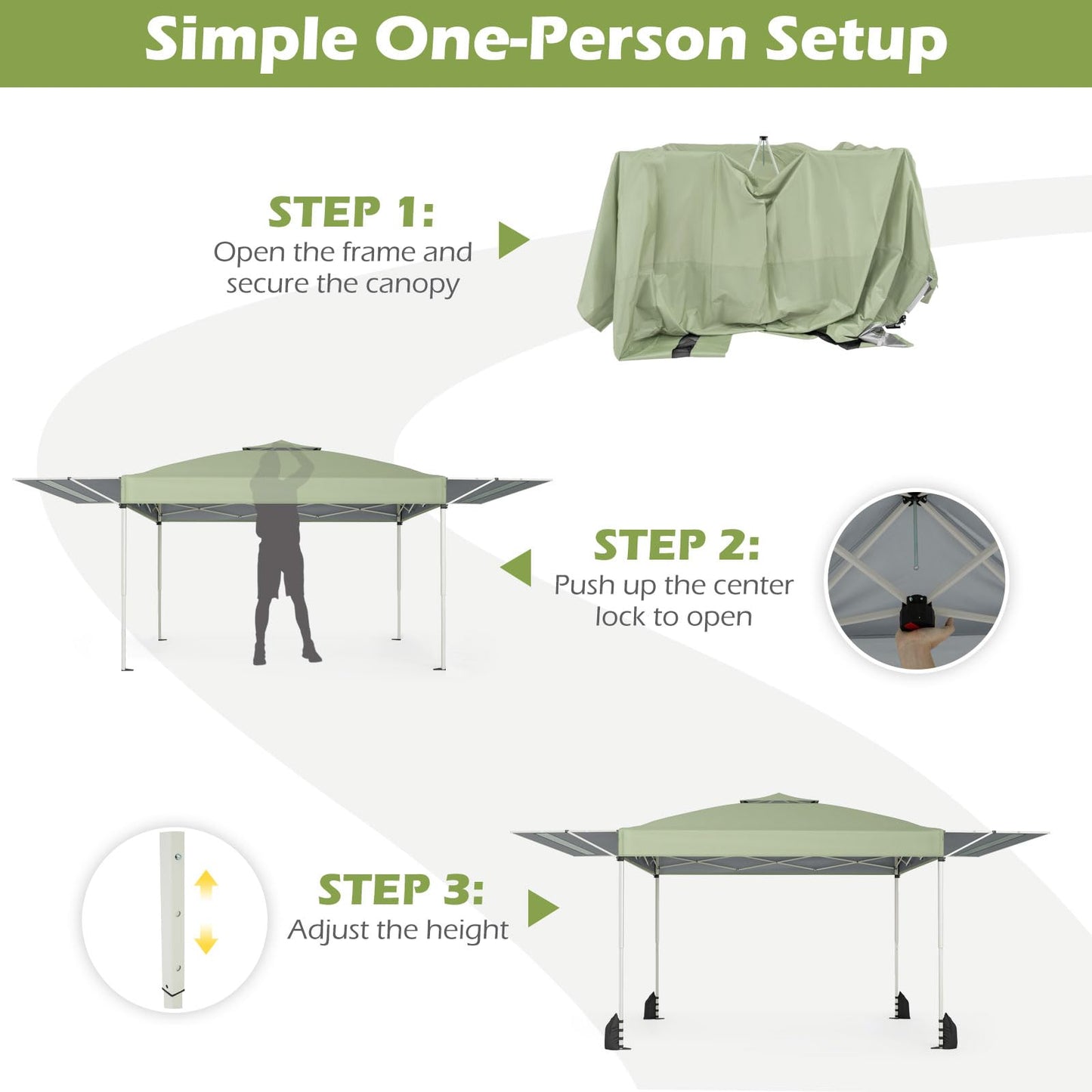 Tangkula 10x17 Ft Pop Up Canopy with Center Lock & 2 Adjustable Awnings