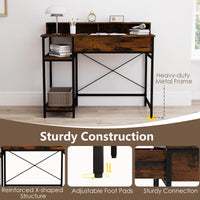 Tangkula Petit bureau d'ordinateur 42" avec prises de courant, étagère supérieure, tiroir et 2 étagères ouvertes