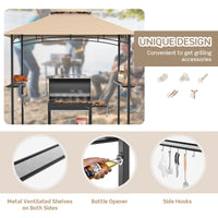 Tangkula 8x5 Ft Grill Gazebo, Double Tiered Outdoor BBQ Gazebo with 2 Side Shelves, 5 Hooks