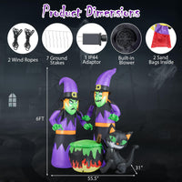 Tangkula Sorcières Gonflables d'Halloween de 6 Pi, 2 Décorations de Sorcières Effrayantes à Souffler avec Chaudron et Chat Noir