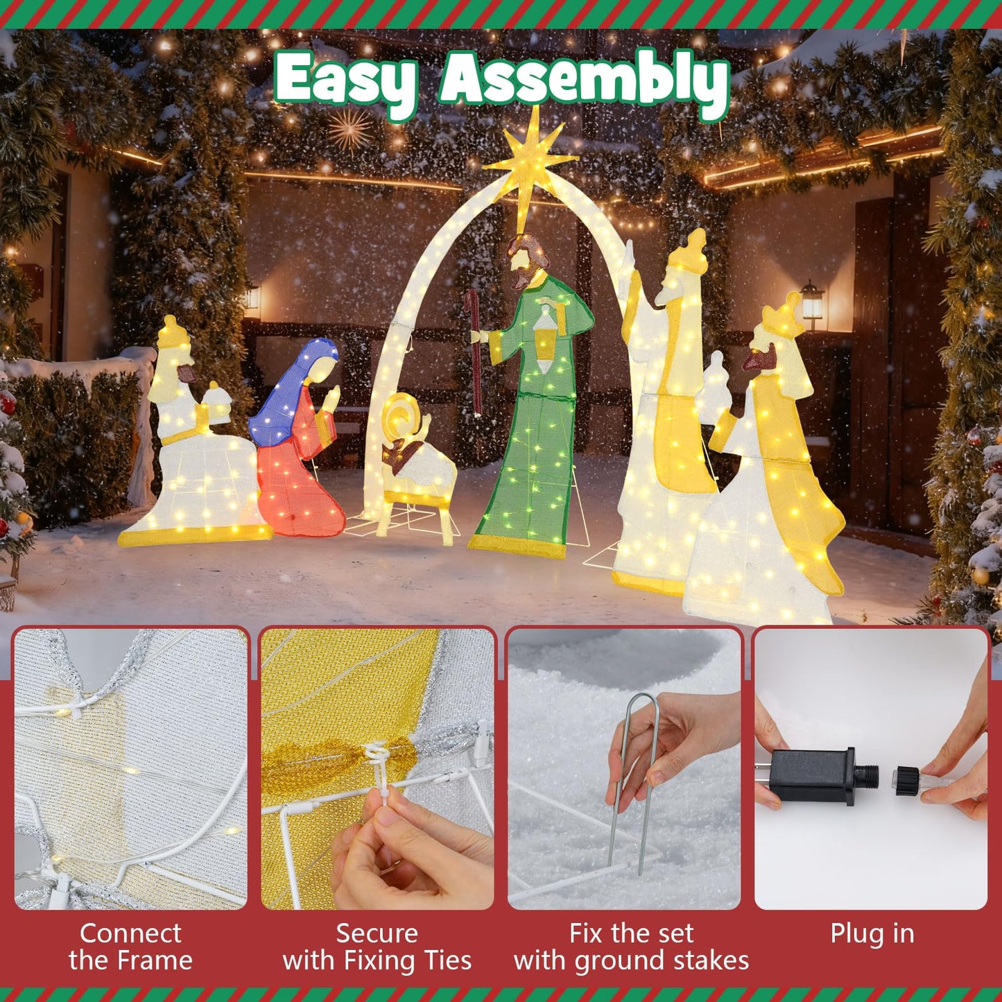 Tangkula 7 Pieces Large Christmas Lighted Nativity Scene Set
