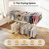 Tangkula 2-Level Heavy-Duty Aluminum Laundry Drying Rack Collapsible with Height-Adjustable Wings