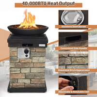 Tangkula Patio Propane Fire Bowl, Patiojoy 40,000BTU Square Fire Pit with Round Bowl, Lava Rocks & Waterproof Cover