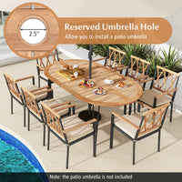 Table de salle à manger Tangkula 79 pouces pour patio, table à manger intérieure et extérieure avec trou pour parasol, plateau en bois d'acacia