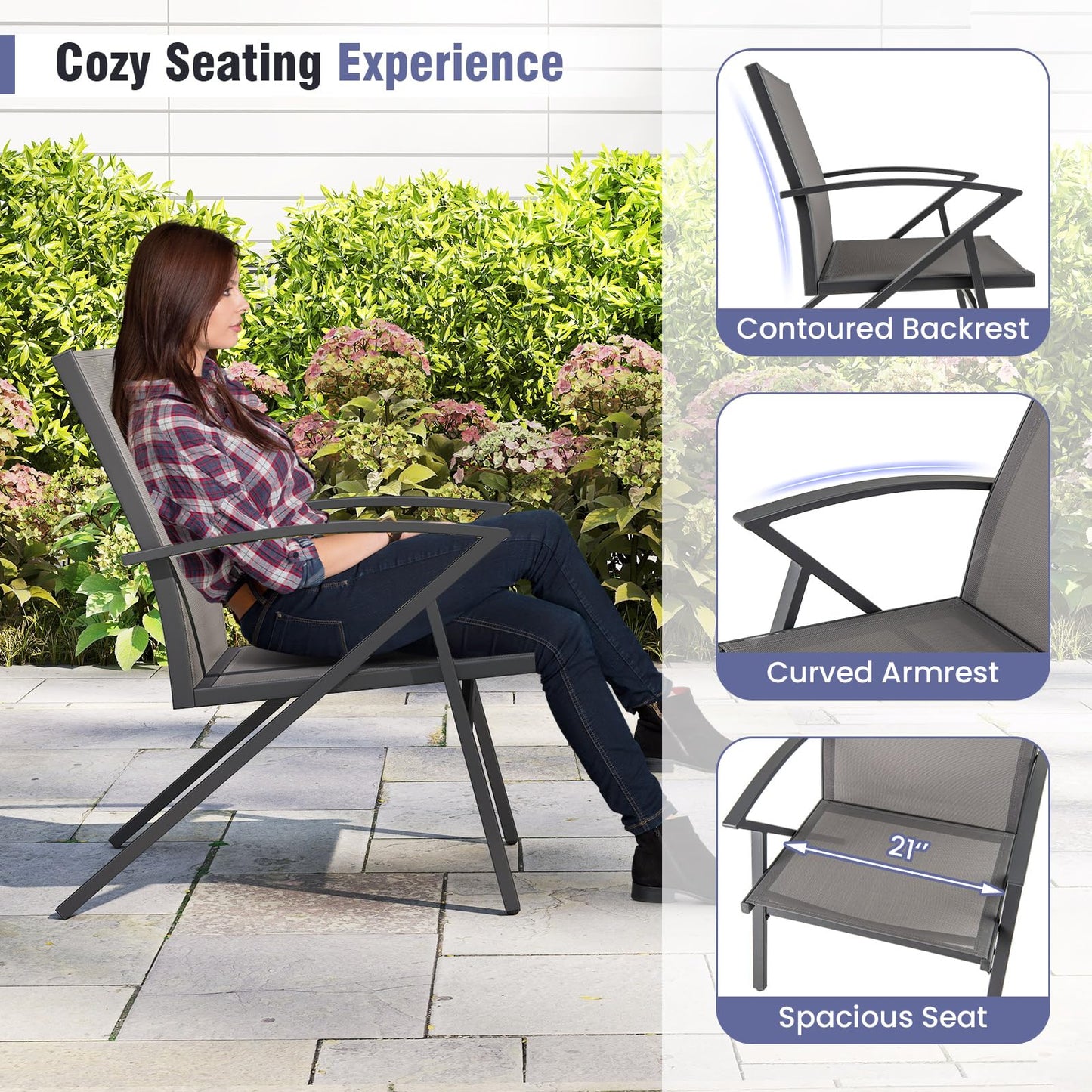 Tangkula Chaise de patio, lot de 2 ou 4, avec cadre en métal robuste