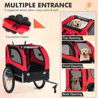 Tangkula Dog Bike Trailer, Breathable Mesh Dog Cart with 3 Entrances, Safety Flag