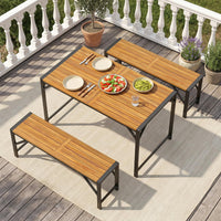 Tangkula Acacia Wood Outdoor Dining Table with 1.97” Umbrella Hole