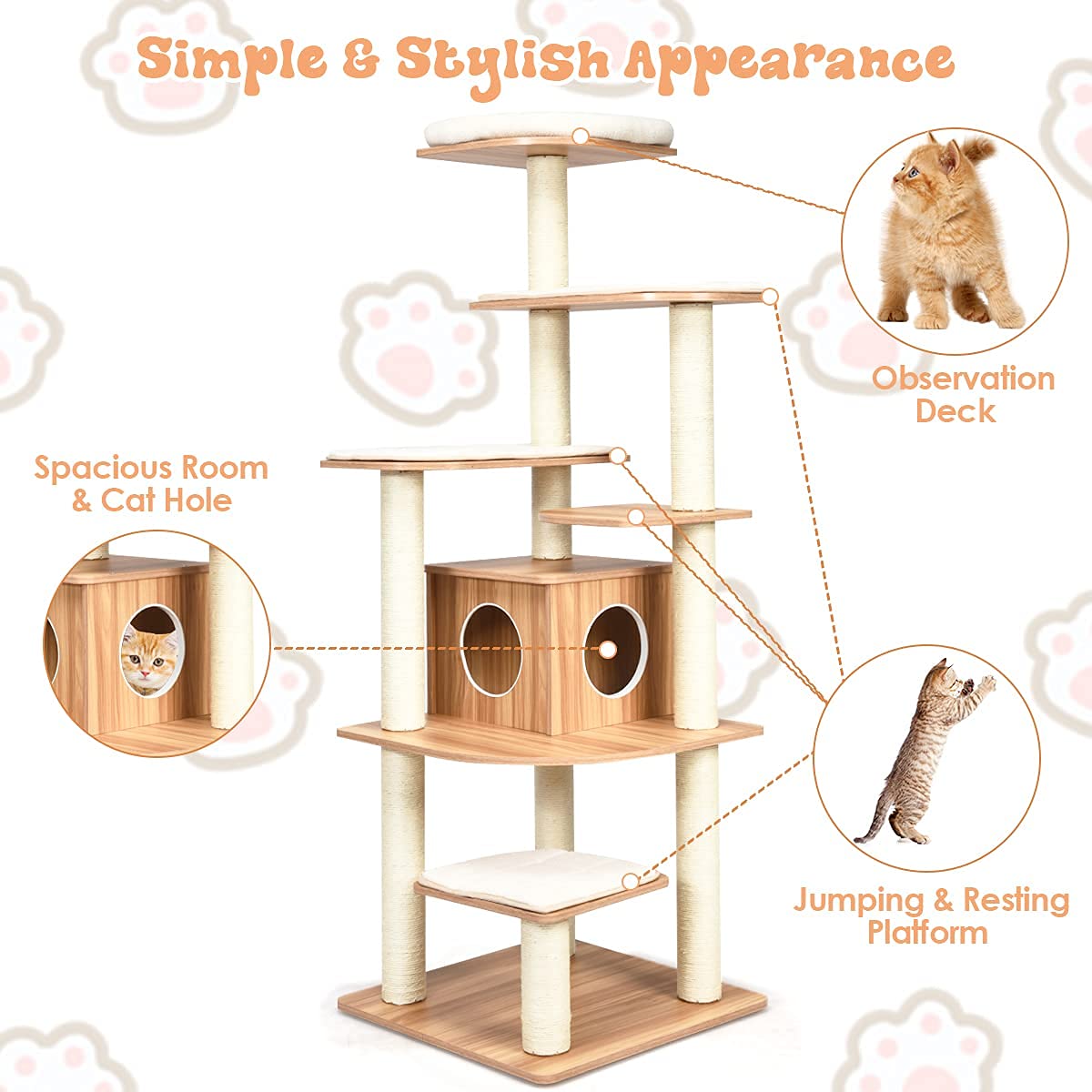 Tangkula 69 Inch Tall Cat Tree with Sisal Rope Scratching Posts
