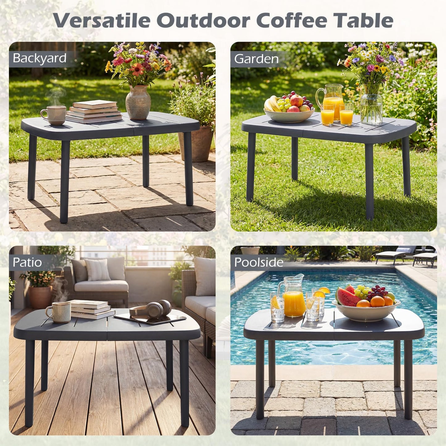 Tangkula Outdoor Coffee Table with Aluminum Alloy Rods
