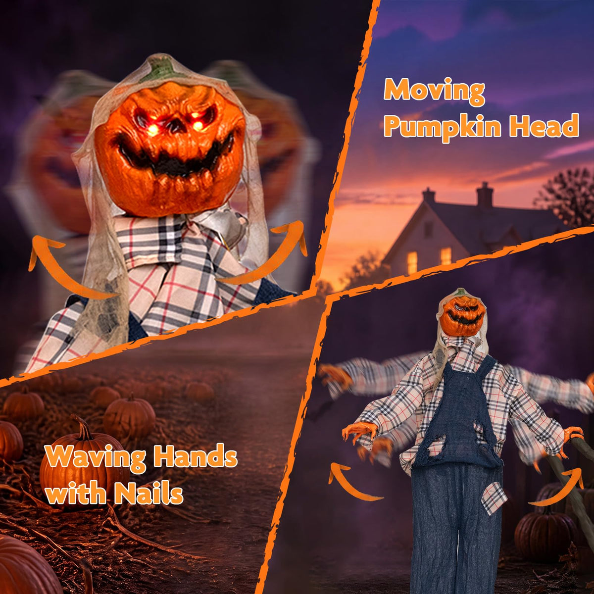 Tangkula 5.3 FT Animated Halloween Standing Pumpkin with Shovel Decorations