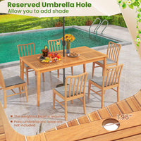 Tangkula Ensemble de 7 pièces de salle à manger d'extérieur en bois avec trou pour parasol