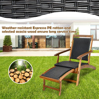 Tangkula 3 Piece Chaise Lounge Chair Set, Acacia Wood Deck Chairs with Side Table