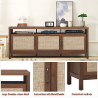 Tangkula Farmhouse Rattan TV Stand, 62 Inches Modern Boho Entertainment Center for TVs up to 65/70 Inches