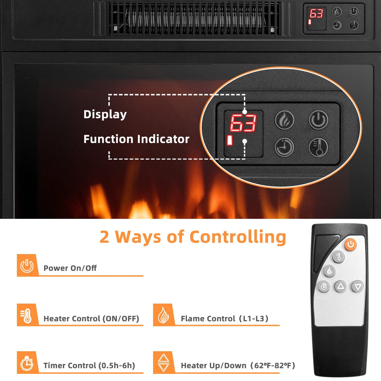 Tangkula Electric Fireplace Insert, Recessed 1400 W Electric Fireplace