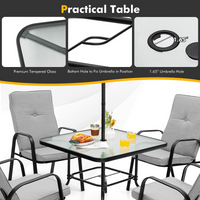 Tangkula 35 Inch Patio Dining Table, Square Outdoor Dining Table with 1.65 Umbrella Hole