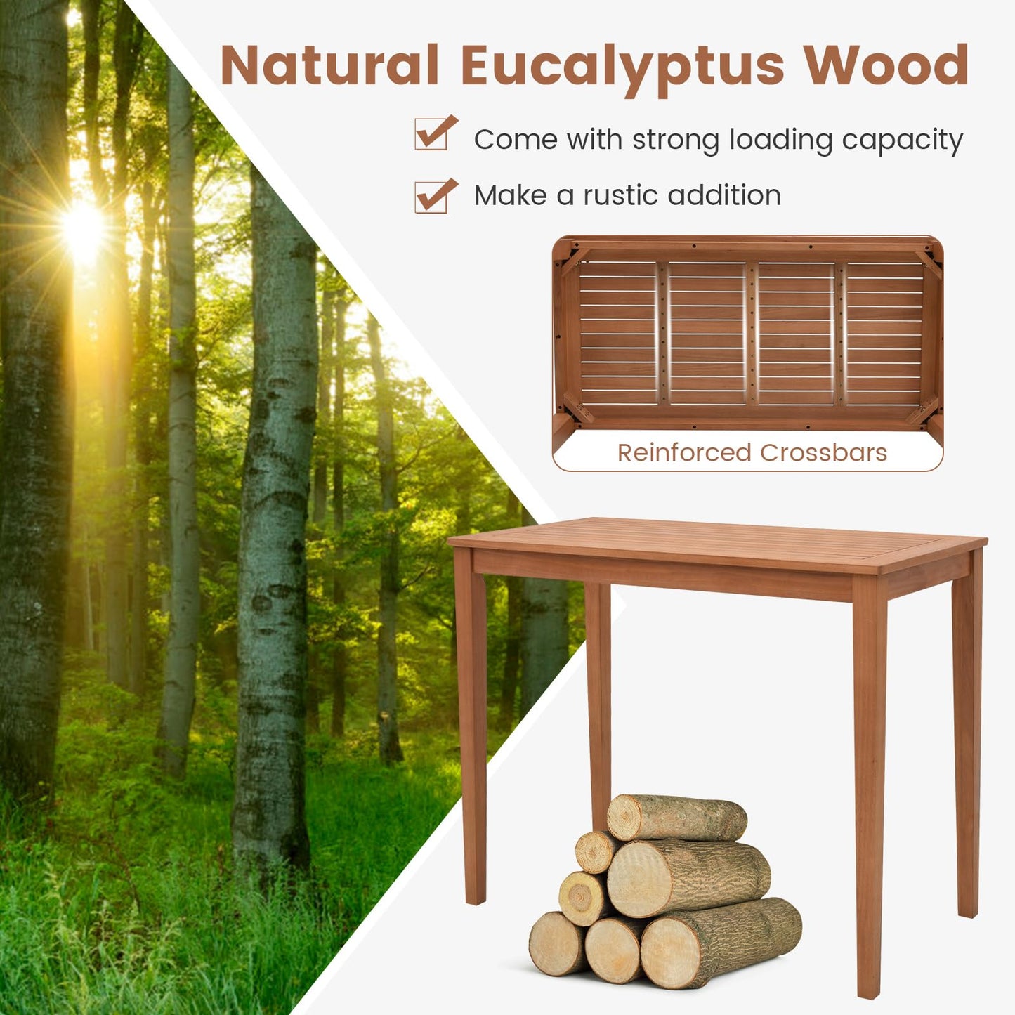 Tangkula Outdoor Eucalyptus Wood Bar Table