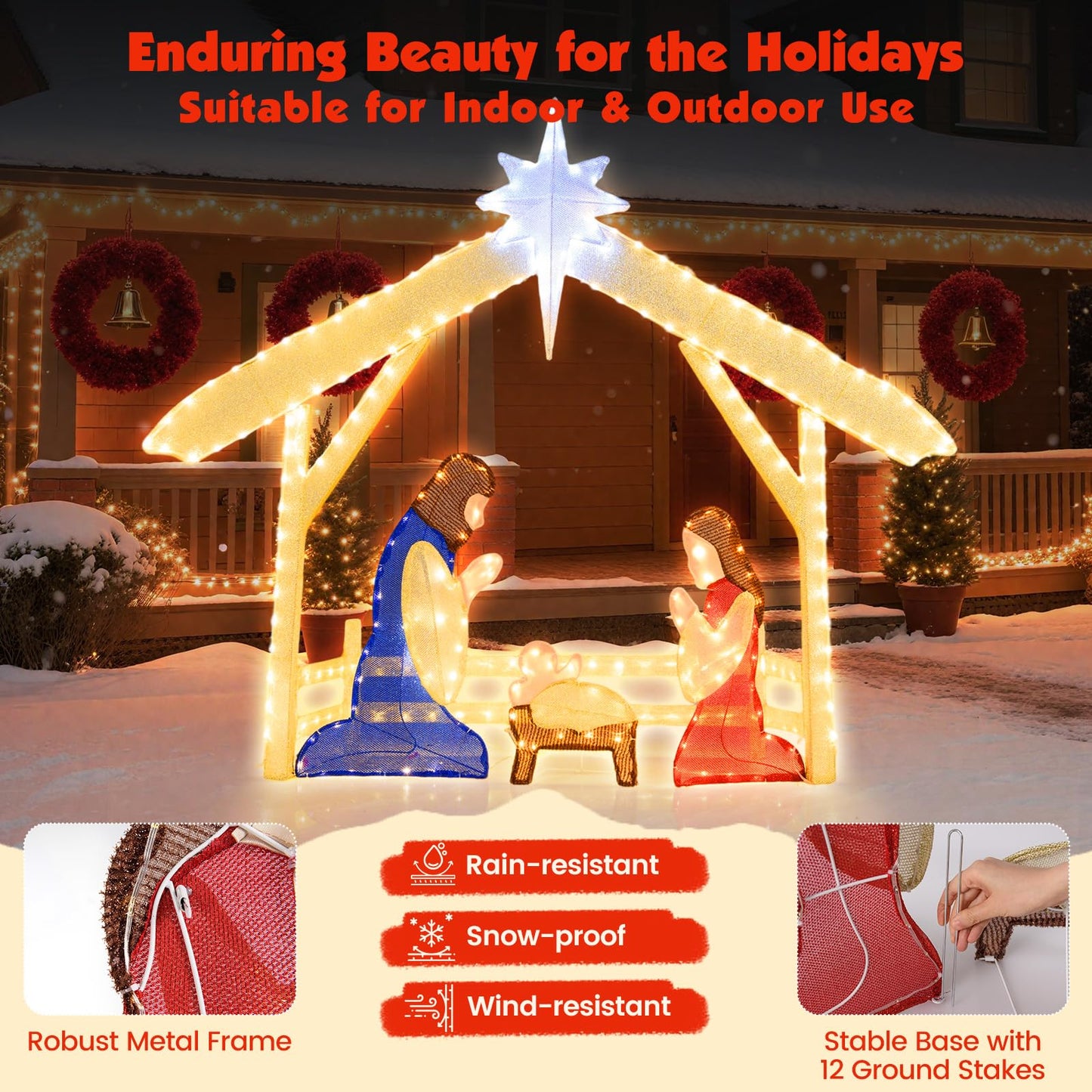 Tangkula 4.7 FT Christmas Lighted Nativity Scene Set