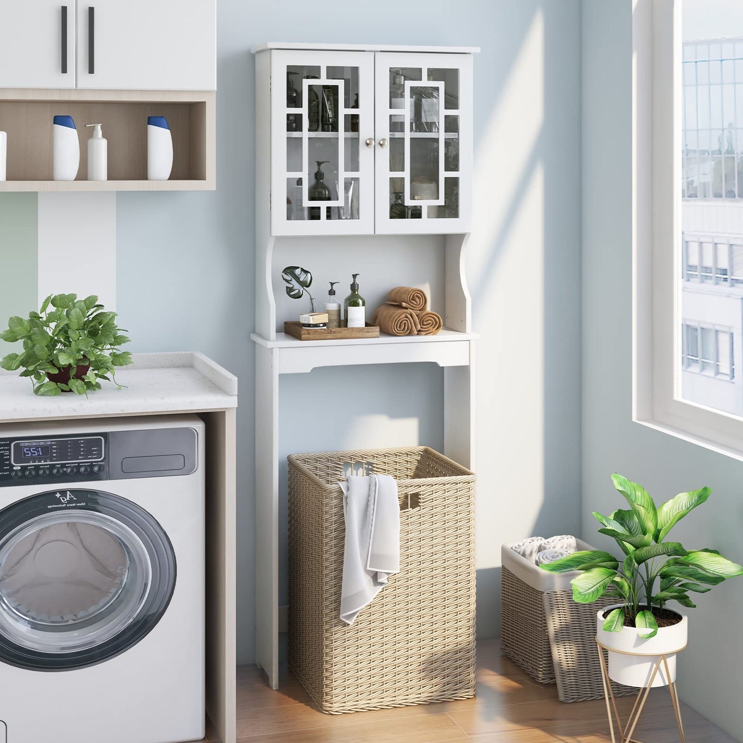 Tangkula Over The Toilet Storage Cabinet Freestanding Over Toilet Storage Rack