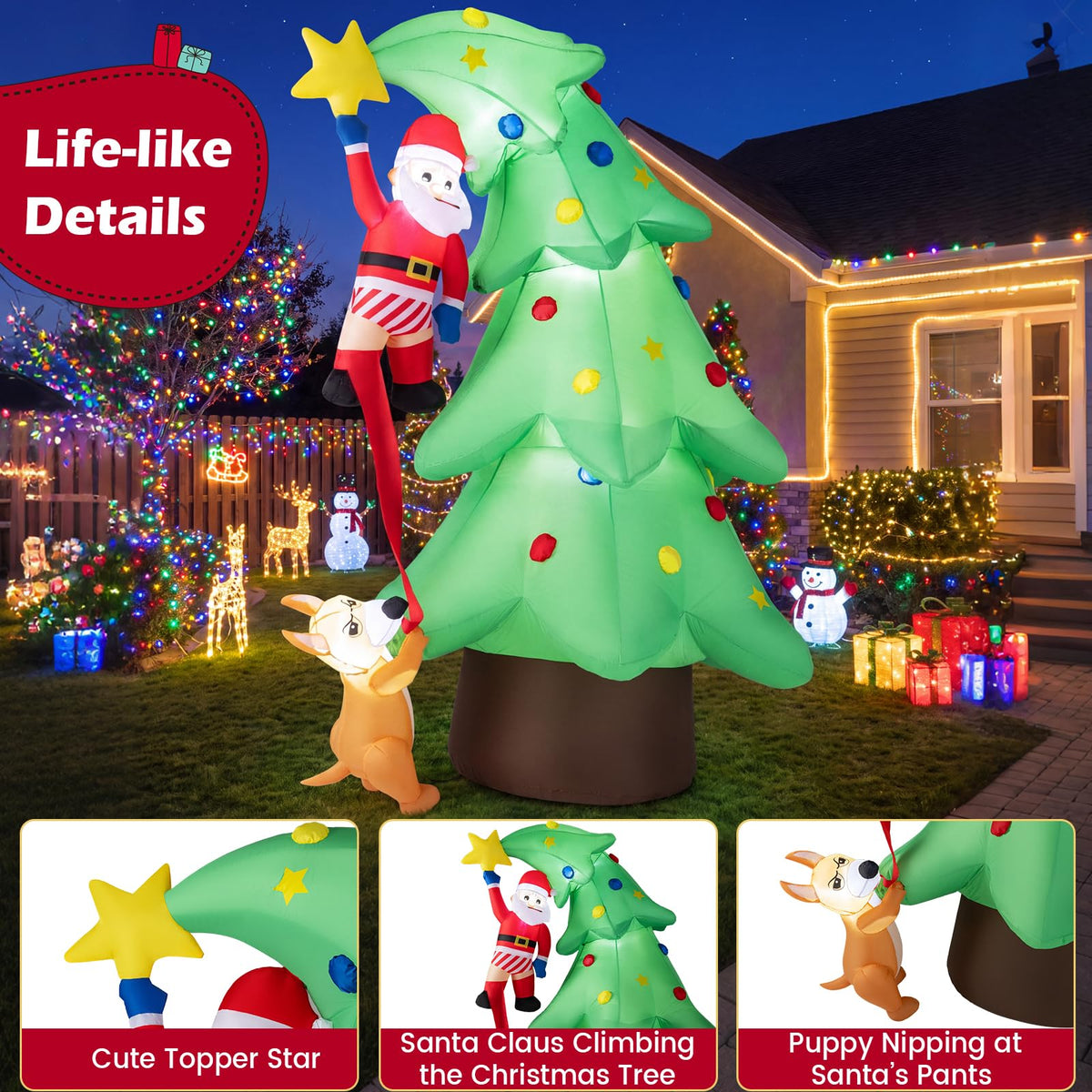 Tangkula 7.6 FT Inflatable Christmas Santa Claus Climbing Tree