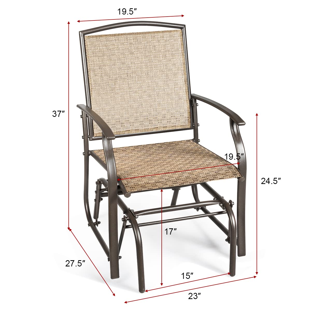 Patio Glider, for Garden, Backyard, Poolside, Lawn (Brown)