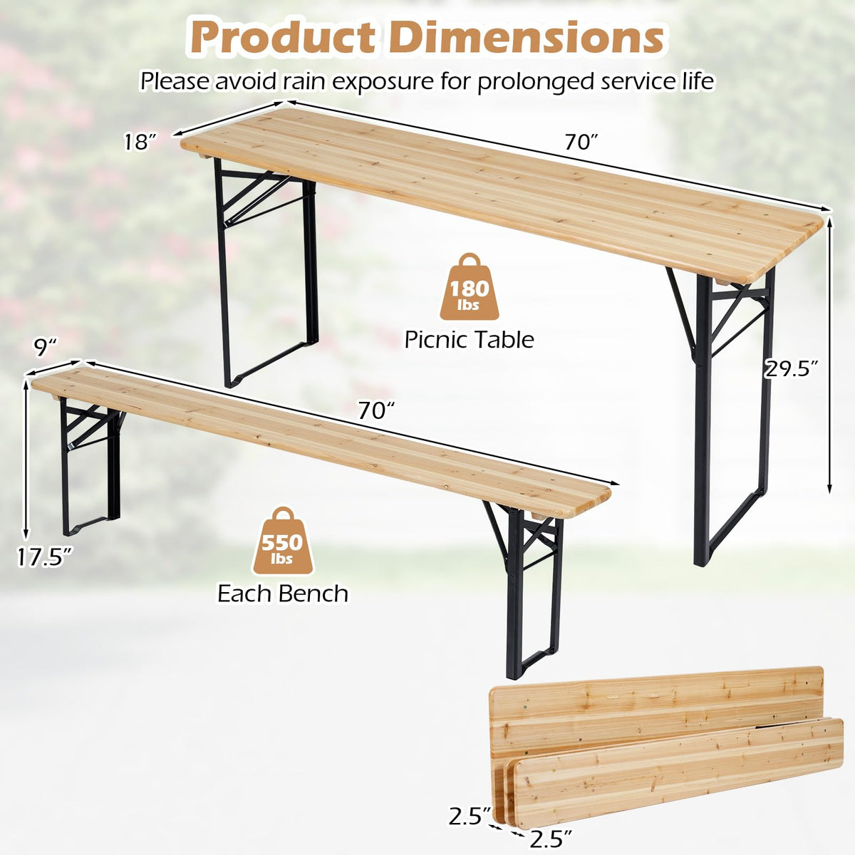 Tangkula 3 Piece Folding Picnic Table with 2 Benches