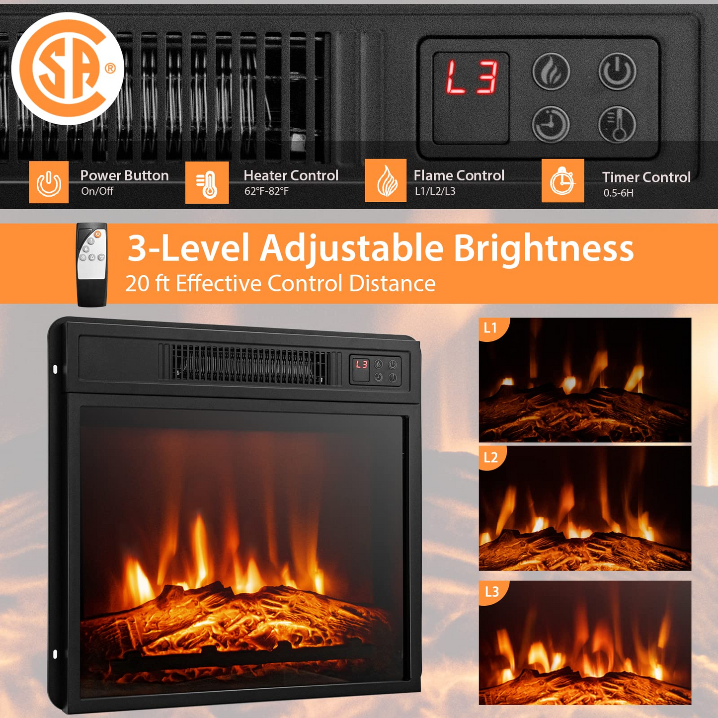 Tangkula Electric Fireplace TV Stand, Electric Fireplace Mantel with 16-Color Led Lights
