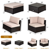 Tangkula 6 Piece Patio Furniture Set,Durable Steel Frame PE Rattan Wicker Sectional Sofa Set
