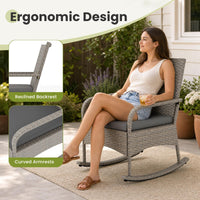 Tangkula 3-Piece Outdoor Wicker Rocking Bistro Set with 2-Tier Coffee Table