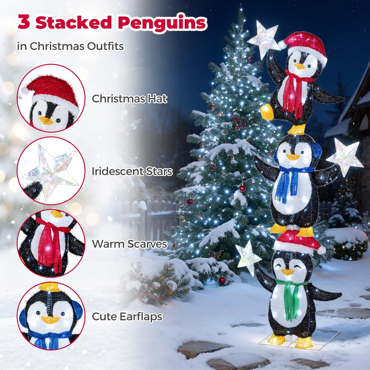 Tangkula 6 FT Lighted Christmas 3 Stacked Penguins
