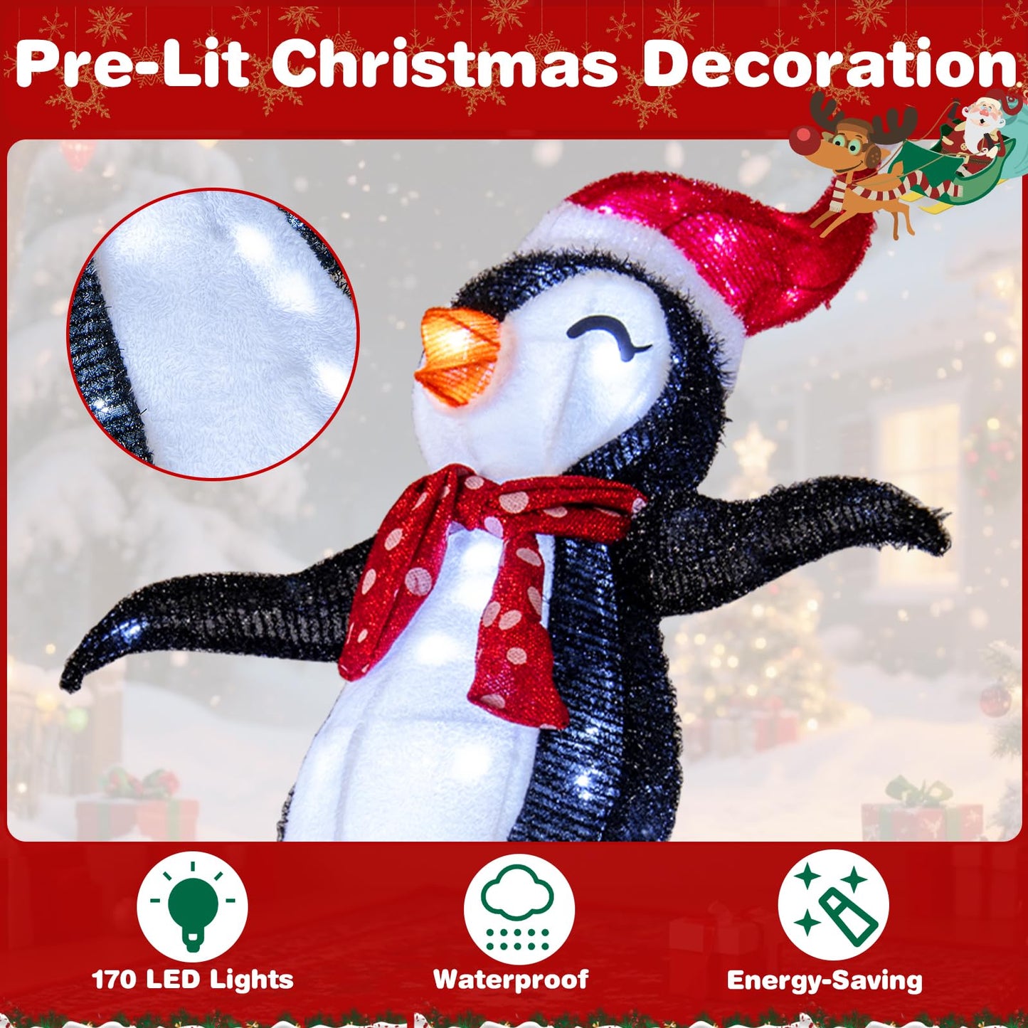 Décoration de Noël Tangkula Scène de toboggan Pingouin illuminé 1,20 m