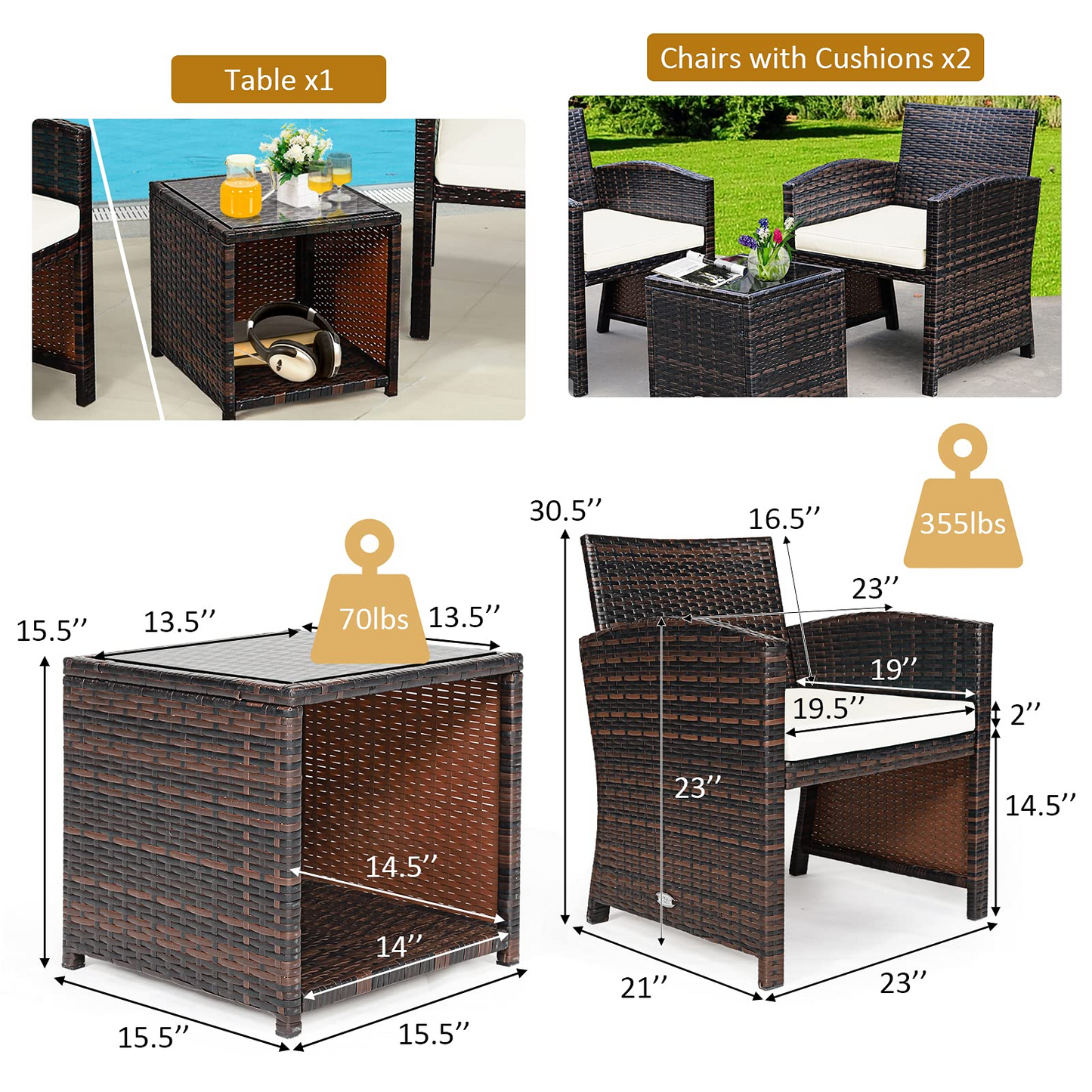 Tangkula 5 Pieces Patio Rattan Furniture Set, Outdoor Conversation Set