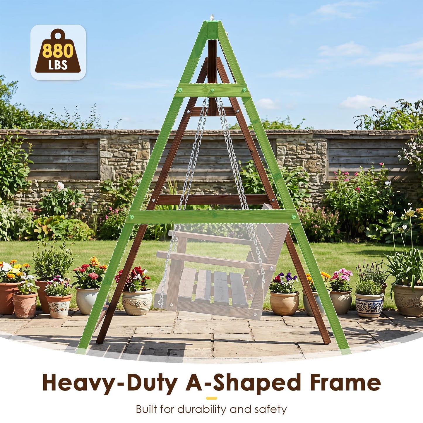 Tangkula 880lbs Wood Porch Swing Frame(72" x 54" x 66")