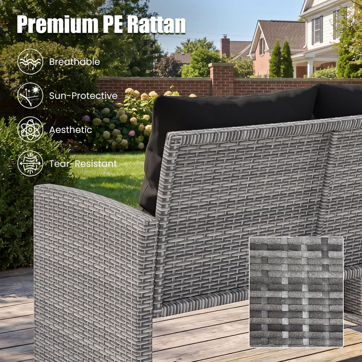 Tangkula Outdoor Loveseat with 2 Ottomans