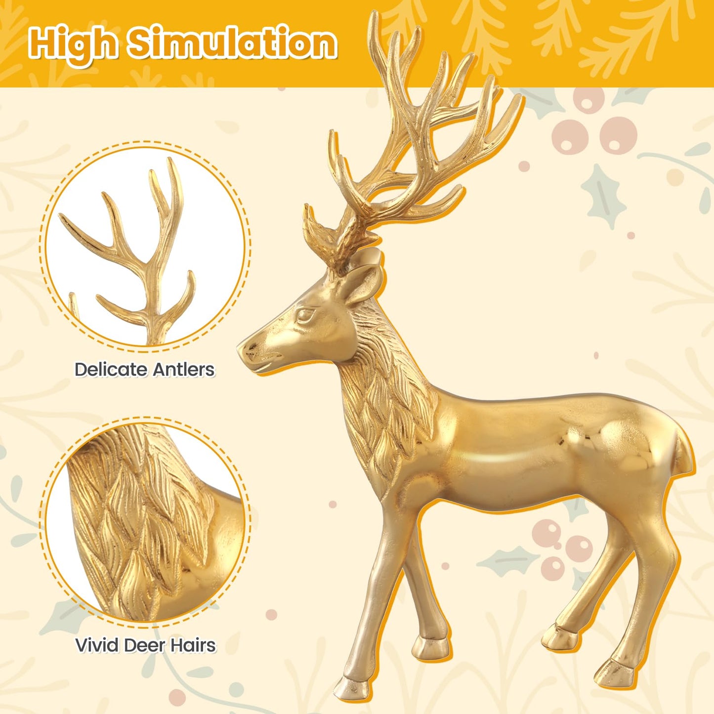 Tangkula Standing Reindeer Statue, Aluminum Deer Sculpture for Indoors, Christmas Reindeer Decor Statue for Home Office Shop School