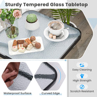 Outdoor Bistro Table, 20 Inches Patio Side Table with Tempered Glass