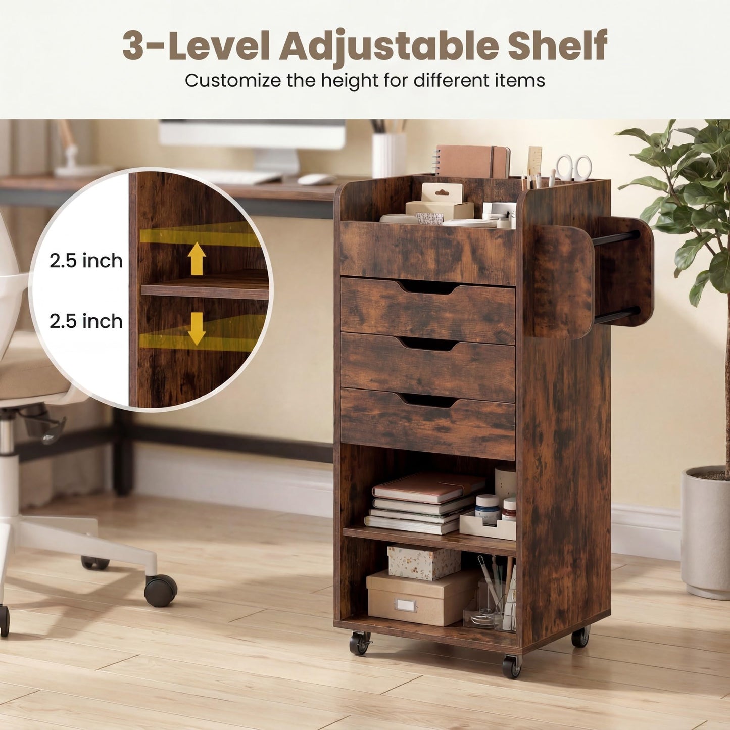 Tangkula Rolling Storage Cart with Drawers