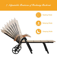 Tangkula Foldable Outdoor Chaise Lounger, Wicker Lounger Chair with Aluminum Black Frame, Wheels for Easy Moving